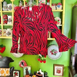 Vintage 90s y2k Finesse romantic goth glittery sparkly zebra animal print top